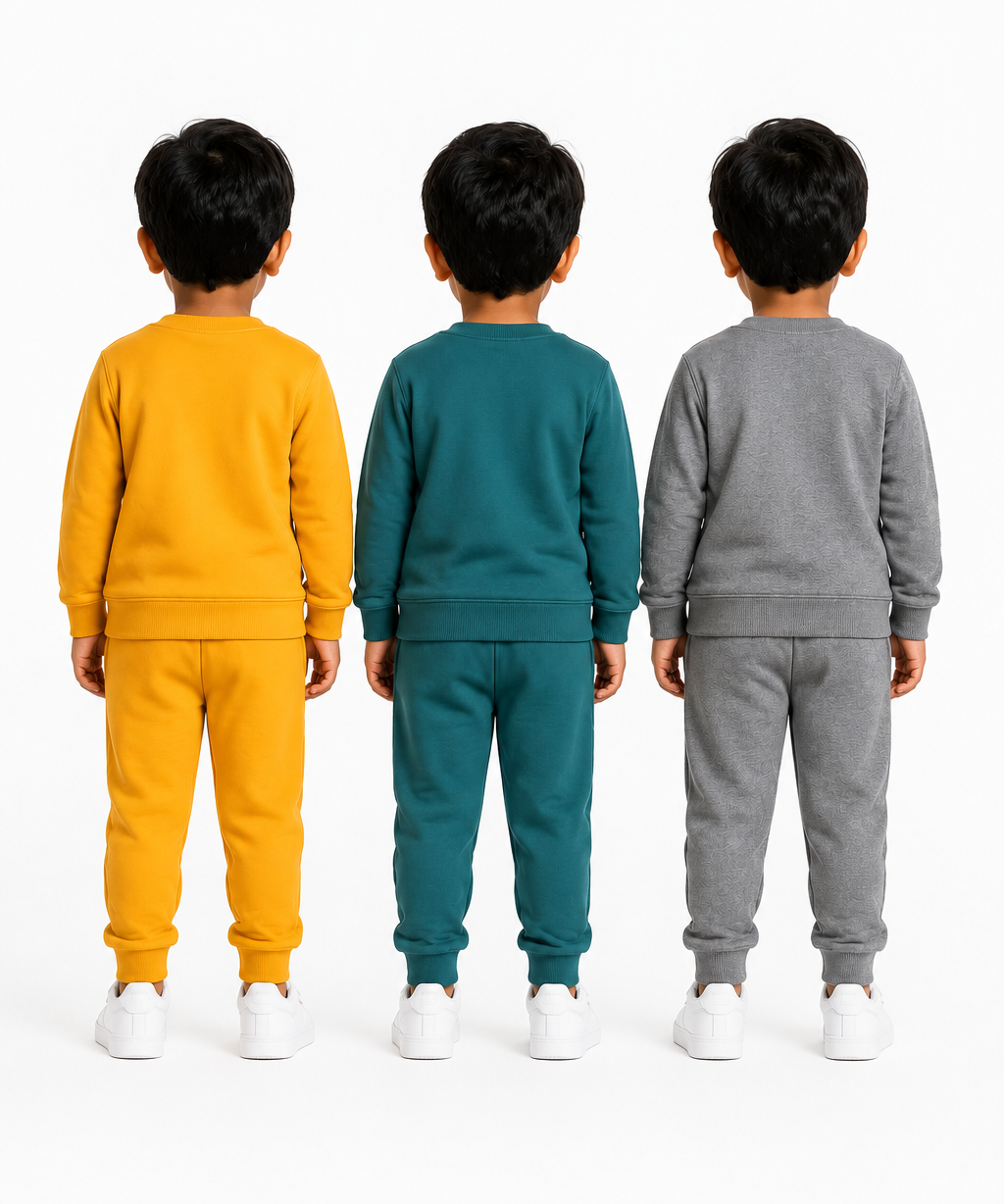 Boys Full Sleeve Cotton Winter Co-Ord Set | Typography Chest Printed Sweatshirt & Jogger Track Pant | Age 1 to 4 Years (Pack of 3 Sets)