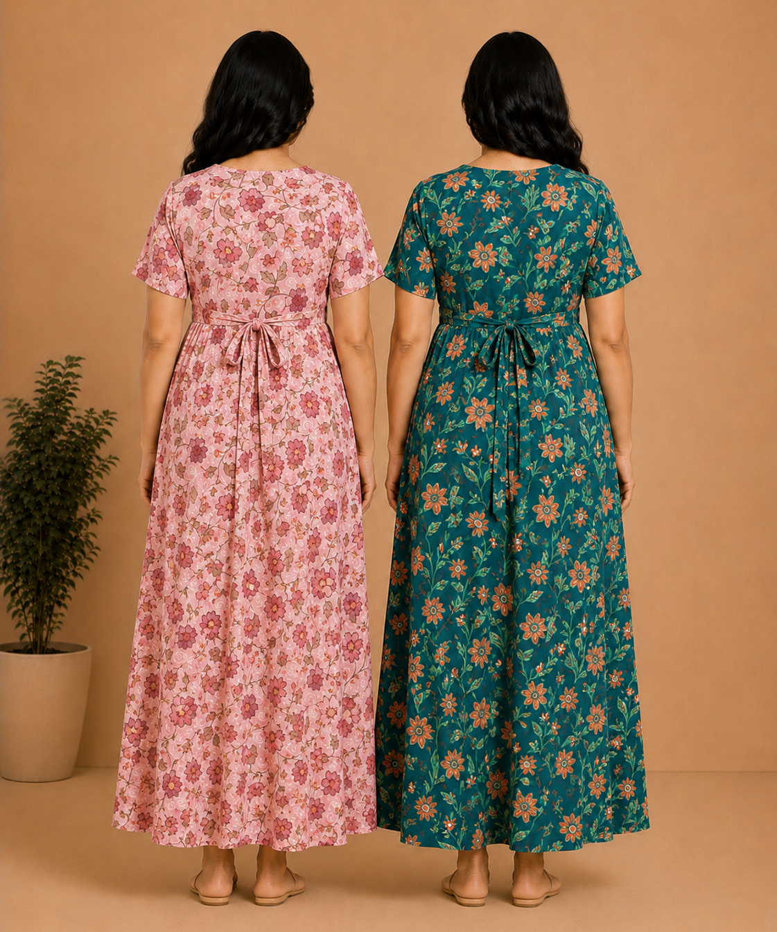 Maternity Feeding Maxi Dress | Nursing Friendly Nighty Style (Pack of 2 Pieces)