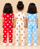 Girl Kids All Over Printed Tshirt and pant Co-ord Set | Age 6 Months to 4 Years (Pack of 3 Sets)