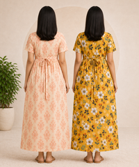 Maternity Feeding Maxi Dress | Nursing Friendly Nighty Style (Pack of 2 Pieces)