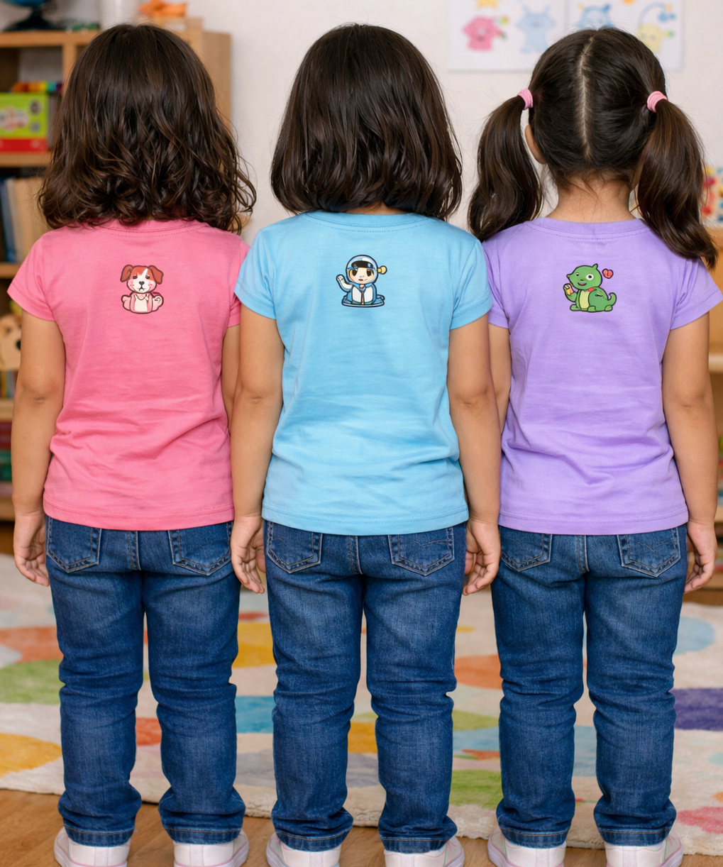 Cotton Short Sleeve Girls T-shirt Front Printed Multi Color | Age 4 to 9 Years (Pack of 3 Pieces)