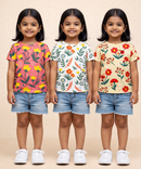 Kids Girls Cotton Printed T-shirt | 0 to 3 Years (Pack Of 3 Pieces)