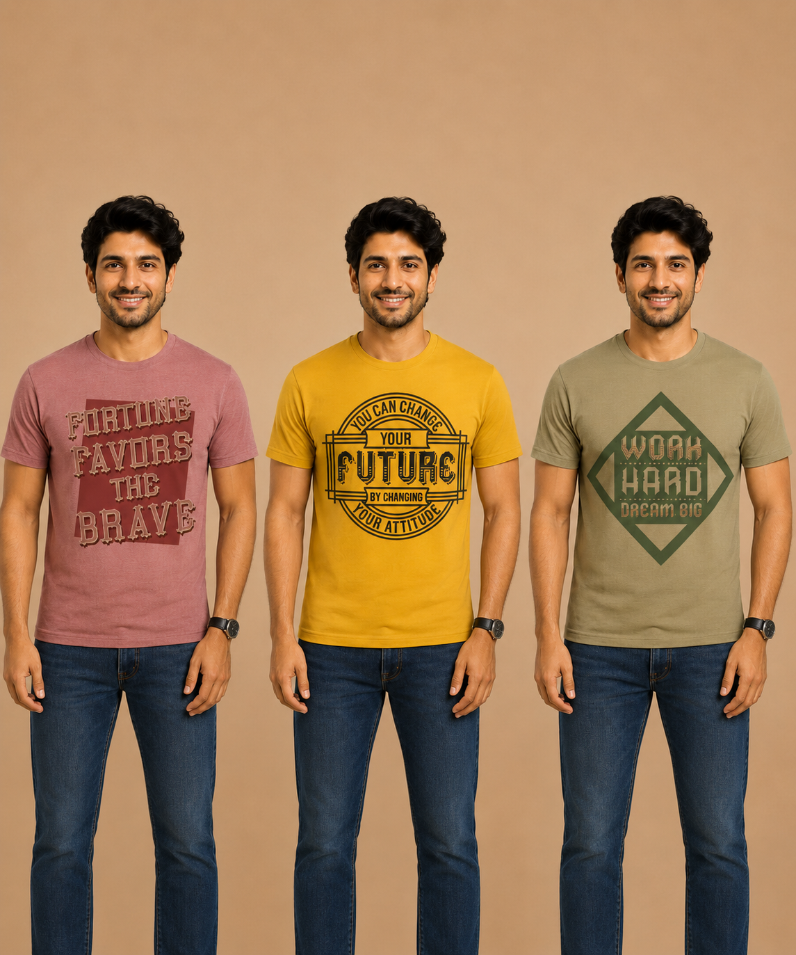 Men's Half Sleeve Printed Round Neck T-Shirt Combo (Pack of 3)