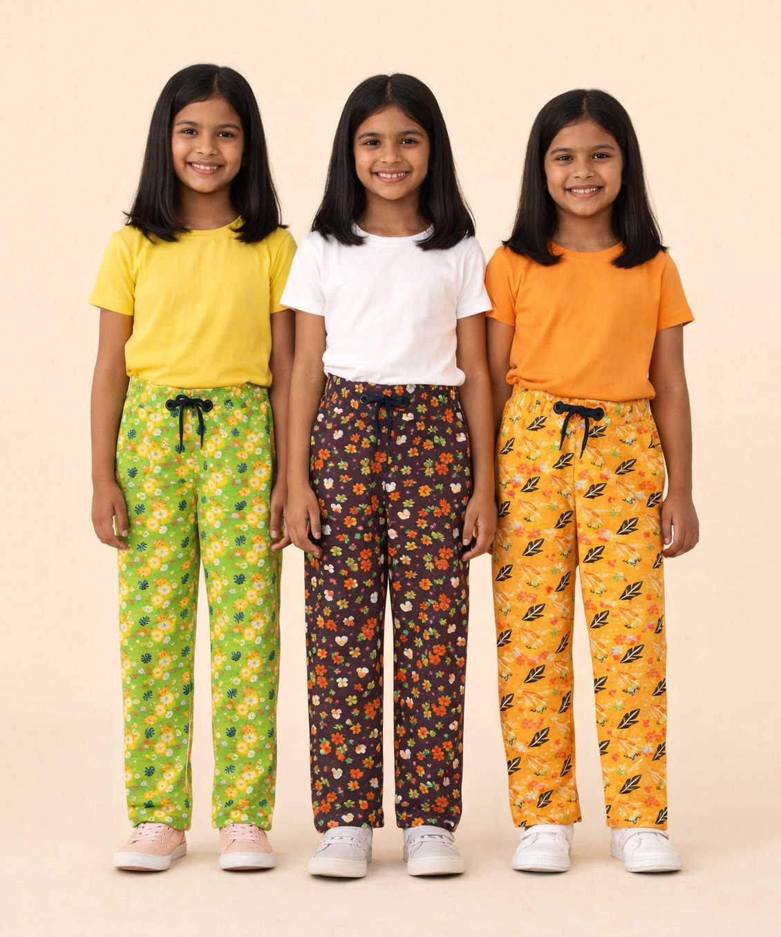 Girls Cotton Printed Track Pants (Pack of 3) | Nightwear & Casual | 6–9 Years