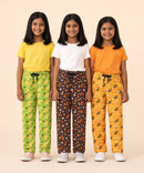 Girls Cotton Printed Track Pants (Pack of 3) | Nightwear & Casual | 6–9 Years