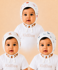 Baby Muslin Cotton Printed Bonnet Cap with Chin Tie – Soft & Comfortable Infant Headwear | 0–12 Months (Pack of 3)