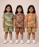 Kids Girls Tie-Dye Cloud Print Cotton T-Shirt & Shorts Co-ord Set | Pack of 3 Pieces | Age 1–4 Years