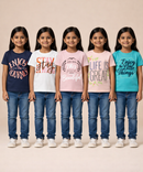 Cotton Half Sleeve Girls T-shirt Front Printed Multi Color | Age 2 to 7 Years (Pack of 5 Pieces)
