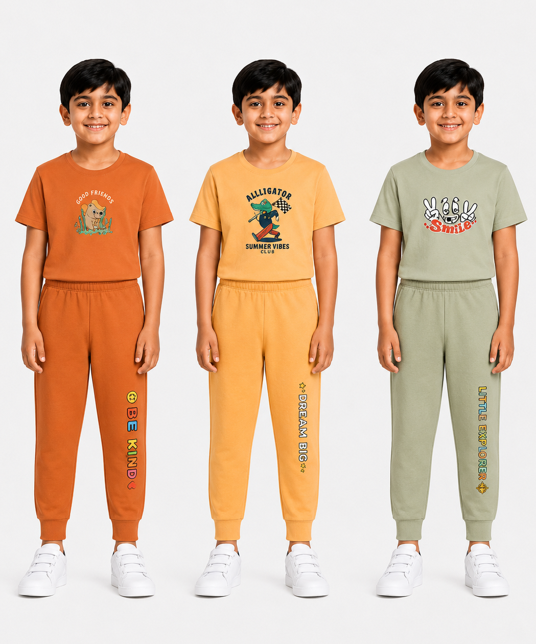 Boys Graphic Printed T-Shirt & Typography Track Pant Co-Ord Set | Age 2-5 Years | Pack Of 3 Set