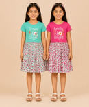 Girls Printed Half Sleeve Cotton Contrast Frock Dress | Floral Knee Length Casual Wear for Kids | Age - 5 to 10 Years | (Pack of 2)