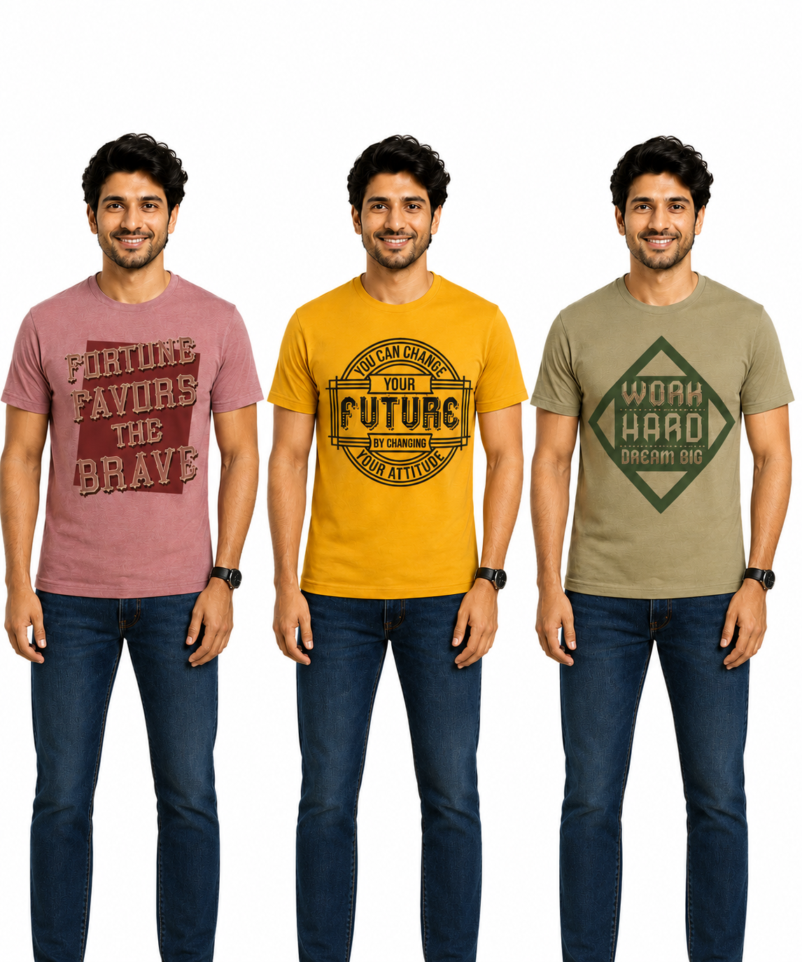 Men's Half Sleeve Printed Round Neck T-Shirt Combo (Pack of 3)