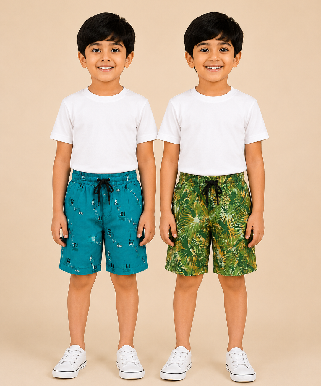 Kids Boys Checkered & Printed Cotton Shorts | Age - 5 to 10 Years | Soft Elastic Waist Casual Shorts | Combo Pack of 2 Pieces