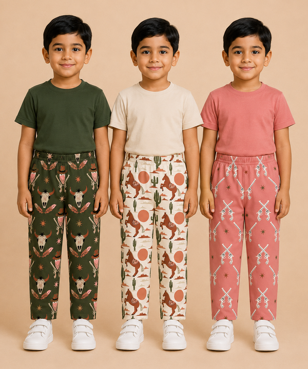 Pure Cotton Boys Printed Track Pant for Casual Night wear for Kids | Age 0 To 8 Years (Pack of 3)