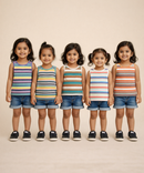 Cotton Stripes Kids Girls Sleeveless T-shirt (Pack of 5)