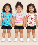 Baby Girls All Over Printed Cotton T-Shirt Multi Colour | Age 3 to 24 Months (Pack of 3 Pieces)