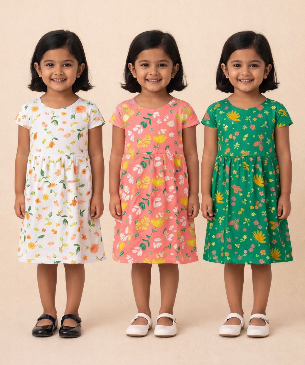 Girl Kids Frock 100% Cotton Floral Printed Gown Dress/Frock Dress | Age 1 to 8 Years (Pack of 3 Pieces)