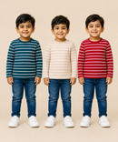 Kids Boys Cotton Stripes Full Sleeve T-shirt | Age 0-3 Years (Pack of 3)