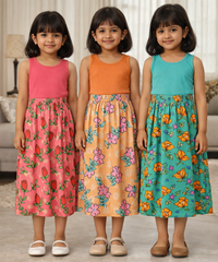 Rayon Floral Printed Skirt | Casual wear for Girl Kids Age 1 To 6 Years (Pack of 3)