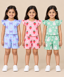 Girls All Over Printed | Flutter Sleeve Tshirt and Shorts Co-ord Set | Age 0 to 3 Years (Pack of 3 Sets)