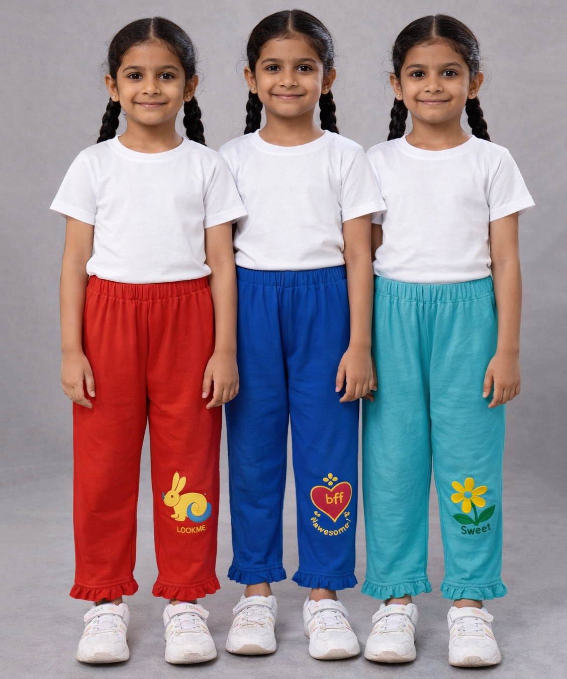 Pure Cotton Embroidered 3/4 Pajama Pant for Casual wear for Girl Kids Age 0 To 6 Years (Pack of 3)