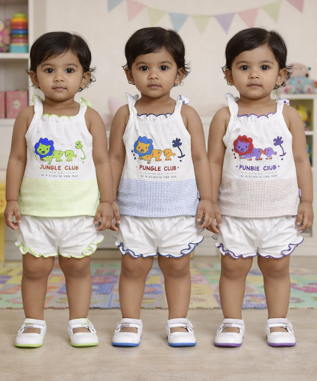 Boy & Girl Baby Printed Top Knot Dress | Top and Shorts Set | 100% Pure Cotton (Pack of 3 Sets Combo)