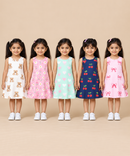 Girls 100% Cotton All Over Printed 2 To 5 Years Gown Dress/Frock Dress (Pack of 5)
