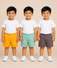 Pure Cotton Plain Shorts for Boys Kid with Elastic Age 3 Months to 4 Years (Pack of 3)