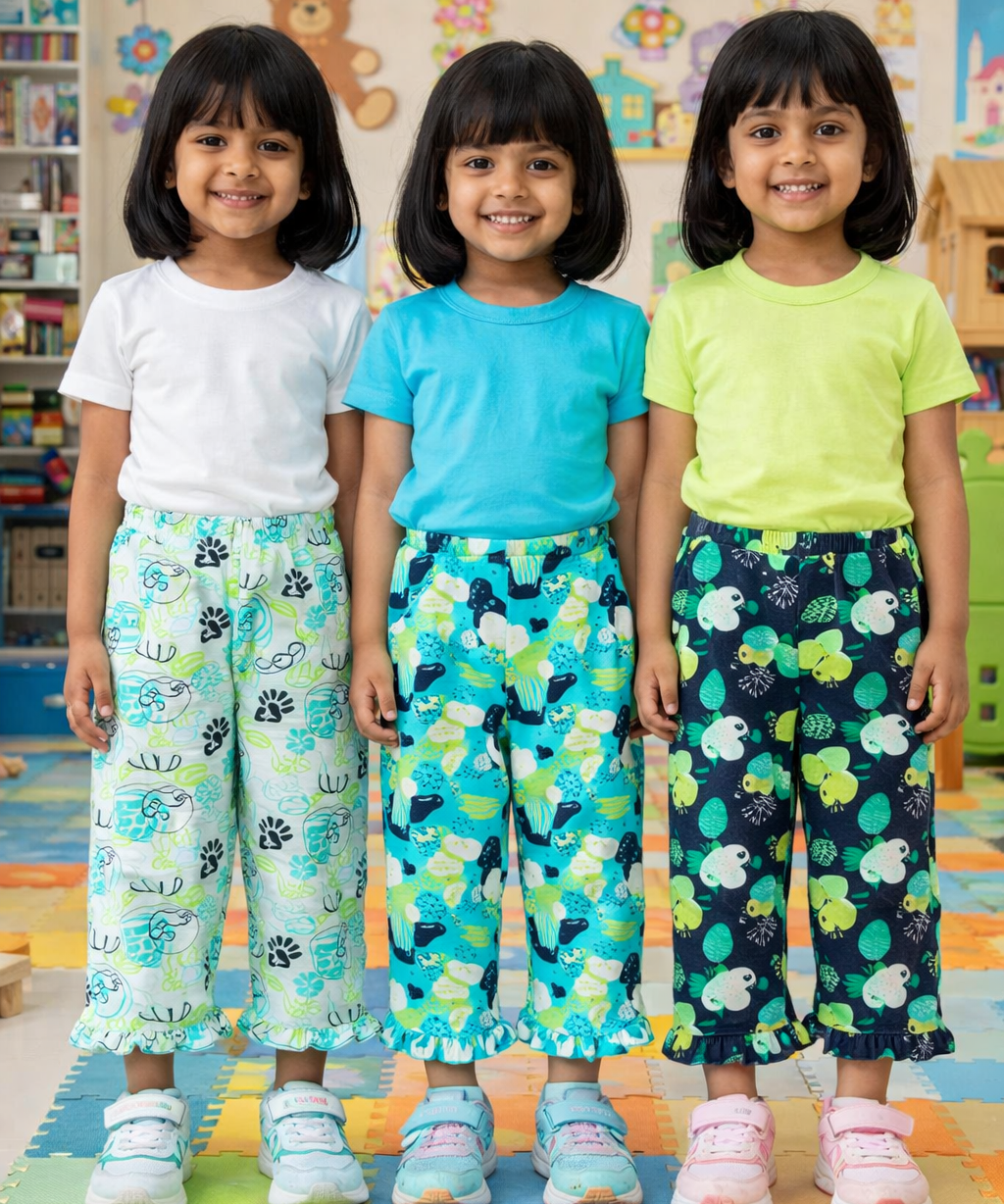 Pure Cotton Pajama Pant for Casual wear for Girl Kids Age 0 To 6 Years (Pack of 3)