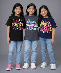 Girls Printed Casual Round Neck T-shirt (Pack of 3 Pieces)