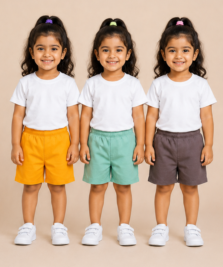 Pure Cotton Plain Shorts for Girls Kid with Elastic Age 3 Months to 4 Years (Pack of 3)