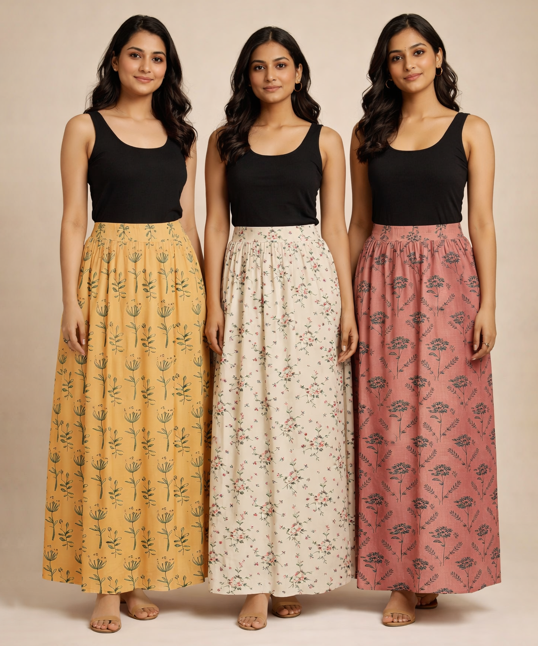 Rayon Floral Printed Skirt for Women Casual & Party Wear | Combo (Pack of 3)