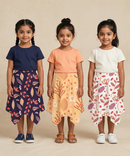 Cotton Fish Midi Floral Printed Skirt | Casual wear for Girl Kids Age 2 To 9 Years (Pack of 3)