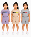 Kids Typography Print T-Shirt & Shorts Co-Ord Set for Girls | Age 6 Months-3 Years | Pack Of 3 Set Combo