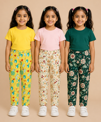 Pure Cotton Girls Printed Track Pant for Casual Night wear for Kids | Age 0 To 8 Years (Pack of 3)