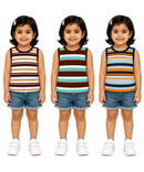 Cotton Stripes Girls Kids Sleeveless Tshirt (Pack of 3)