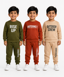Boys Full Sleeve Cotton Winter Co-Ord Set | Typography Chest Printed Sweatshirt & Jogger Track Pant | Age 1 to 4 Years (Pack of 3 Sets)