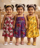 Girl Baby Sleeveless Cotton Frock Printed with Underwear | Age 0 to 6 Months (Pack of 3 Pieces)