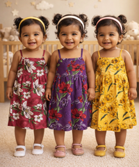 Girl Baby Sleeveless Cotton Frock Printed with Underwear | Age 0 to 6 Months (Pack of 3 Pieces)