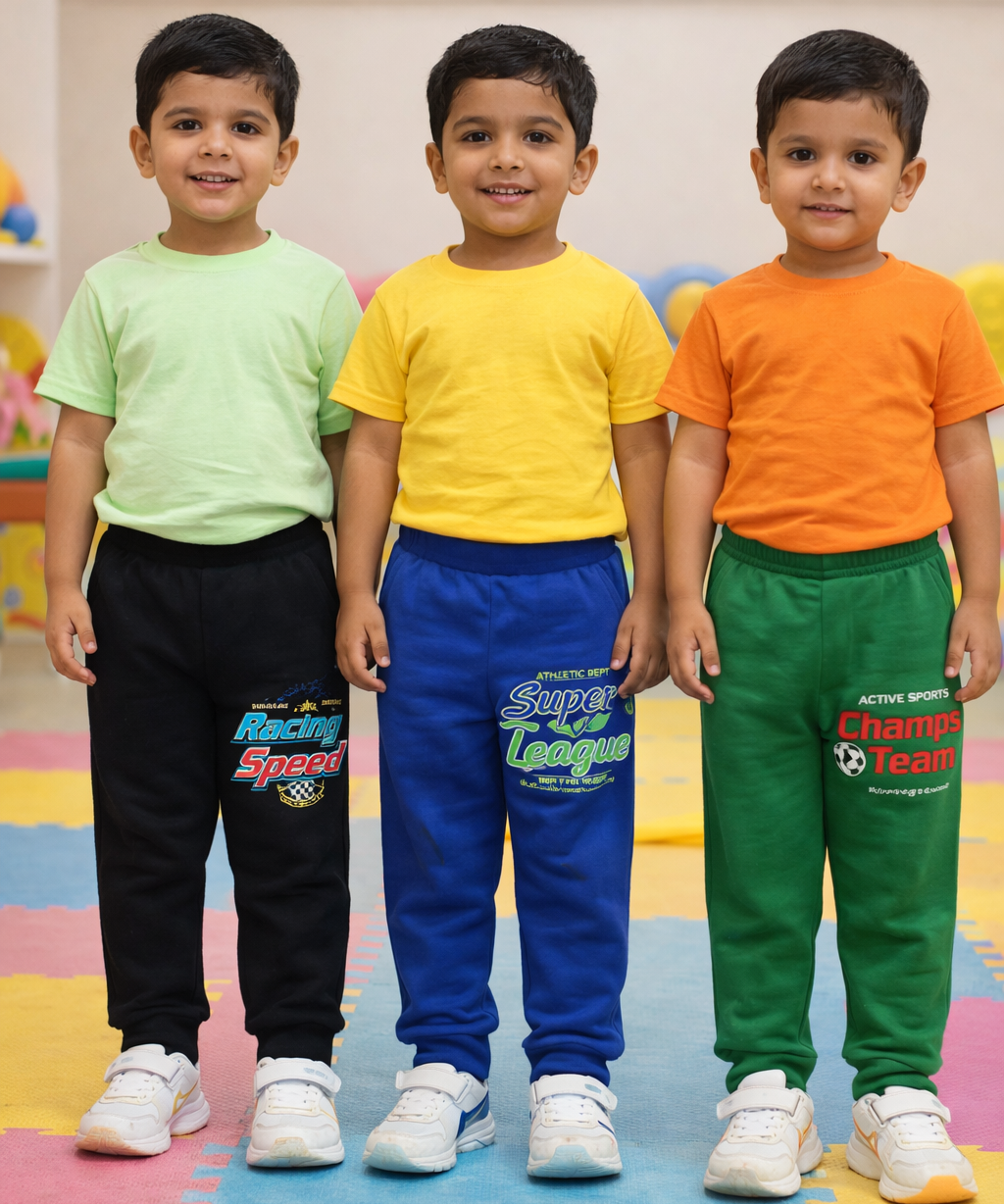 Cotton Track Pant with Bottom Cuff | Random Cartoon Printed | Age 0 to 5 Years (Pack of 3 Pieces)