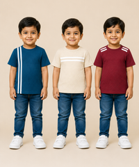 Kids Boys Popcorn Stripes Half Sleeve T-Shirt | Age 3 to 6 Years (Pack of 3 Pieces)