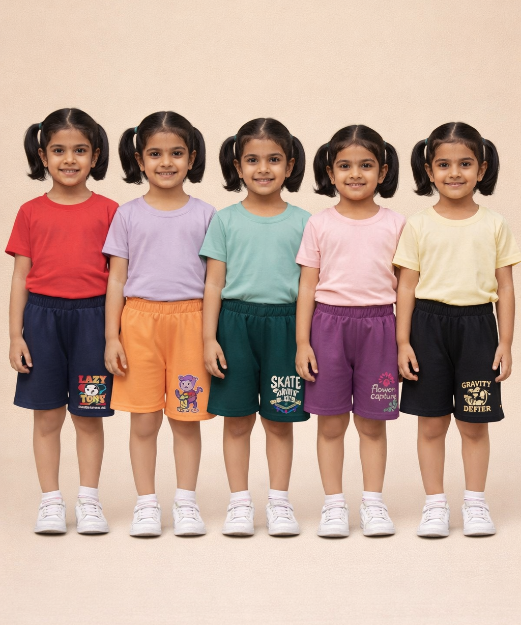 Girl Kid Cotton Printed Shorts | Random Cartoon Printed | Age 1 to 6 Years (Pack of 5 Pieces)