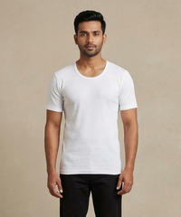 Fitto Men's Vest Ticker White Low Neck Half Sleeve Cotton | 5 Pack Combo | Soft Breathable Innerwear