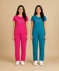 Women Textured Polyester Co-ord Set | Half Sleeve Top & Pants | Pack of 2 Set Combo
