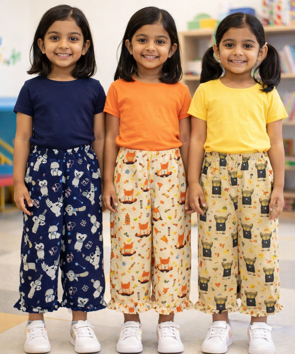 Pure Cotton Pajama Pant for Casual wear for Girl Kids Age 0 To 6 Years (Pack of 3)