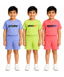 Kids Typography Print T-Shirt & Shorts Co-Ord Set for Boys | Age 6 Months-3 Years | Pack Of 3 Set Combo