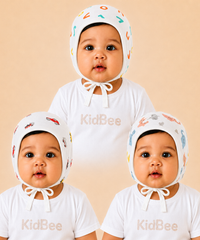 Baby Muslin Cotton Printed Bonnet Cap with Chin Tie – Soft & Comfortable Infant Headwear | 0–12 Months (Pack of 3)