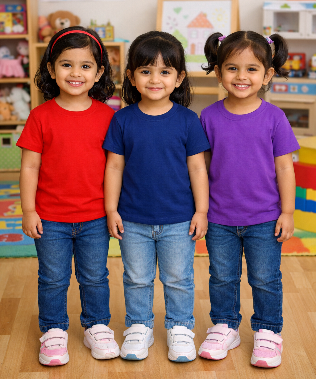 Kids Cotton Girls Tshirt Plain Multi Color | Age 0 to 6 Years (Pack of 3 Pieces)