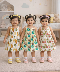 Girl Baby Sleeveless Cotton Frock Printed with Underwear | Age 0 to 6 Months (Pack of 3 Pieces)