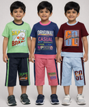 Boy Kid Co-ord Set | Half sleeve T-shirt and 3/4 pant for Boy Kids | Sizes Age 4 to 7 Years (Pack of 3 Set) - 927