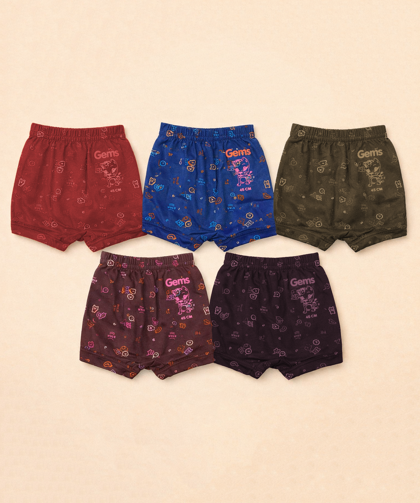 Boy Kids Gems Print Underwear Brief 100% Pure Cotton | (Pack of 5)